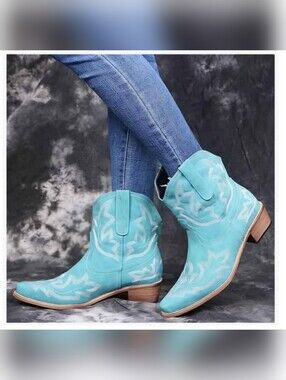 Turquoise Ankle Boots Embroidered Sz 45 / 12.5-13